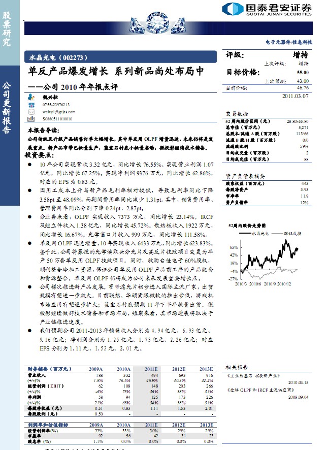 ˮ�����(002273)2010������c�u���η��aƷ���l���L