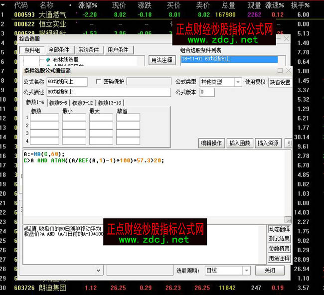 60均線向上20度選股公式